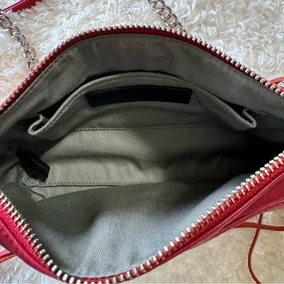 Rebecca Minkoff Red Leather Mini Mac Crossbody Bag Silver Chain Strap Designer - Picture 14 of 16